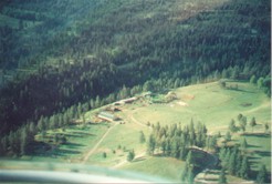 Arial view of the ranch and surrounding mountains